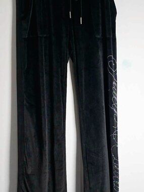 Juicy Couture Black Velour & Rhinestone Sleep Lounge Pants Womens Size SMALL